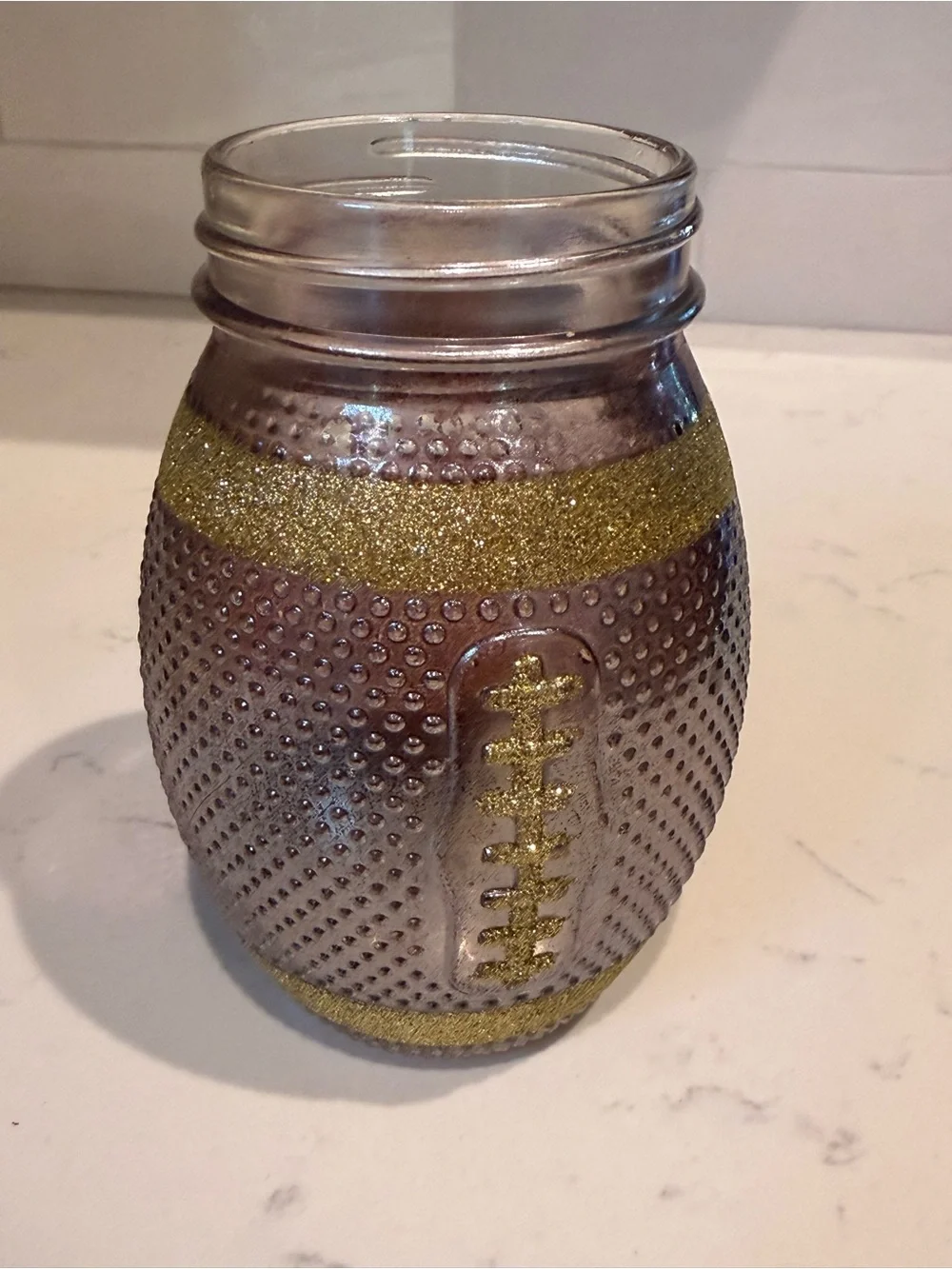 Glitter Football Mason Jar Drinking Glass – 20 oz
